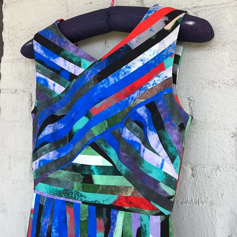 Milly Allison Mirage-Striped Multi Color Sleeveless Mini Dress Size 6 - Picture 4 of 15
